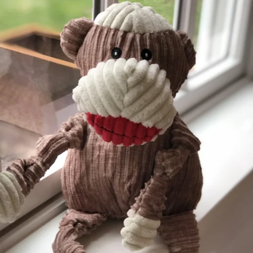 A front view of the HuggleHounds Stuey Sock Monkey Knottie® Plush Dog Toy.